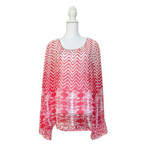 Altar'd State Cold Shoulder Boho Blouse Red / White Size L